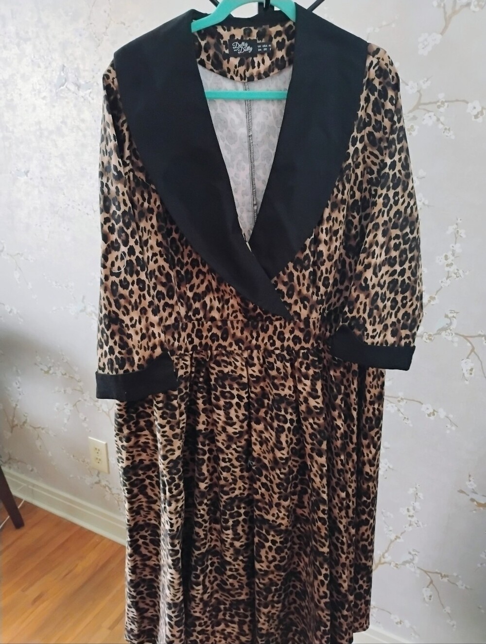 Dolly And Dotty Leopard Print Shawl Collar Dress - Black Trim